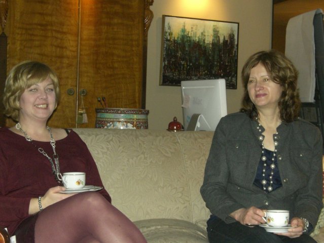 Erin Howard-Hoszko and Cathy Winters having tea